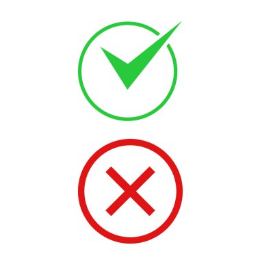 İşaretleme kutusu listesi simgeleri ayarlandı, beyaz arkaplanda yeşil ve kırmızı izole edildi.