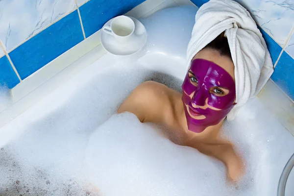 Caucasian Young Red Haired Woman Relaxing Bathroom Wearing Bath Towel — стоковое фото