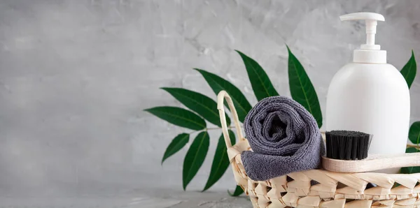 Gray Towel Body Massage Brush Black Bristle Brush Foot Penza — Stockfoto