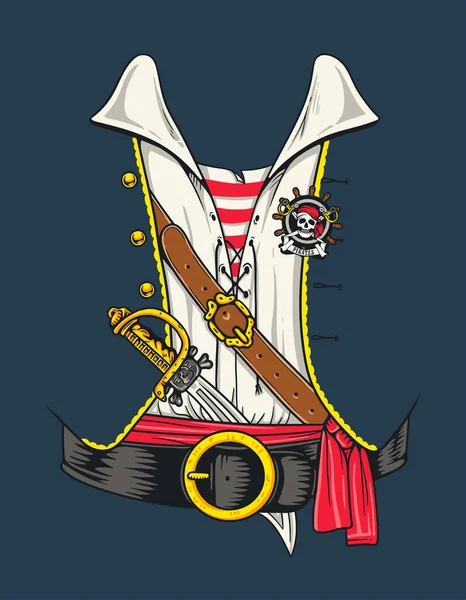 Traje Traje Camisa Pirata Vintage Mano Dibujado Vector Clip Arte — Vector de stock