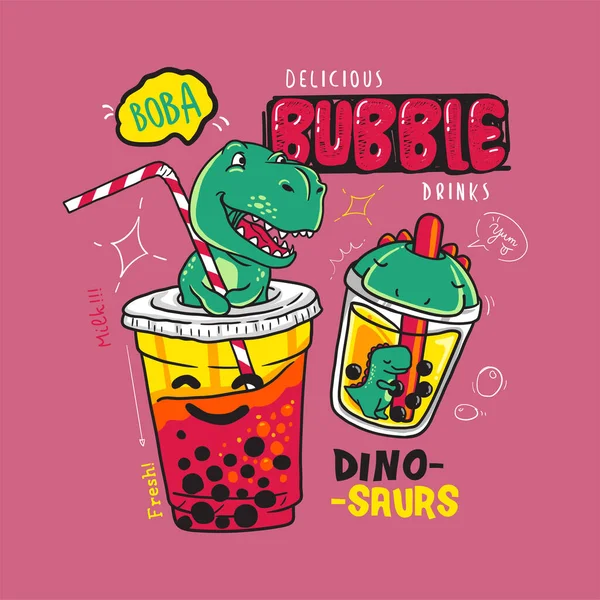 Plakát Nápisem Bubble Tea Bublinkový Čaj Ovocem Bobulemi Mléčný Koktejl — Stockový vektor