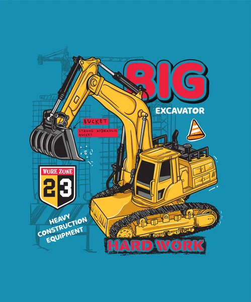 Excavator Construction Heavy Machine Industry Vector Illustration — Stock Vector