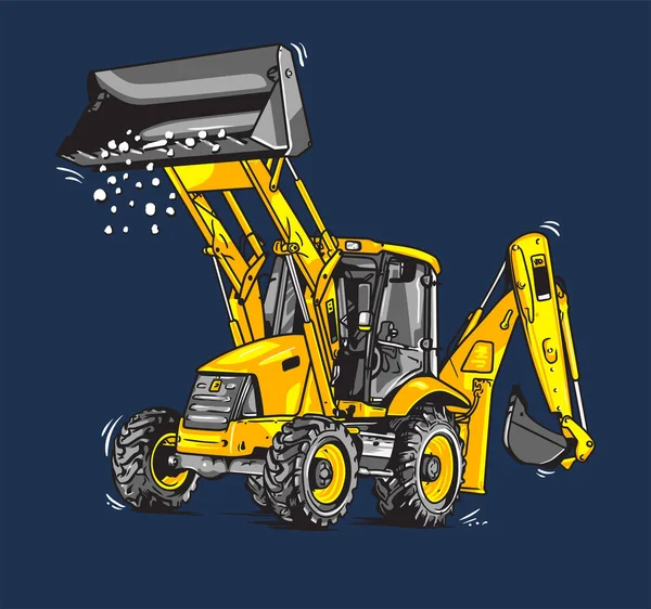 Trabajos Construcción Maquinaria Pesada Equipo Excavadora Ilustración Vectorial — Vector de stock