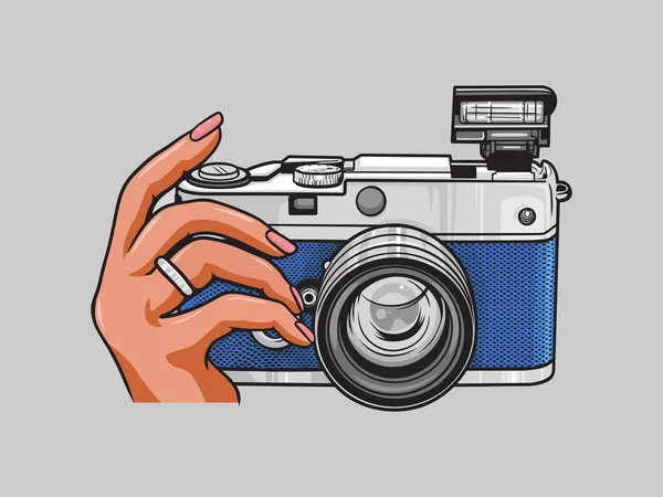 Hand Holding Digital Camera Vector Studio Logo Illustration — Stock Vector