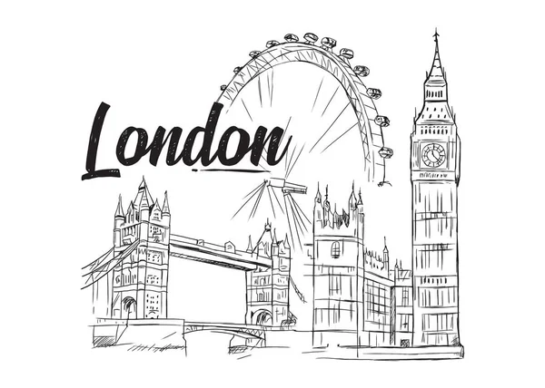 London Cityscape Hand Drawed Vector Line Illustration — стоковий вектор