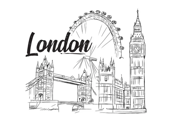 Paisaje Urbano Londres Ilustración Arte Línea Vectorial Dibujado Mano — Vector de stock