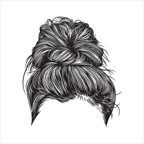 Peinados Bollo Desordenado Ilustración Arte Línea Vectorial — Vector de stock