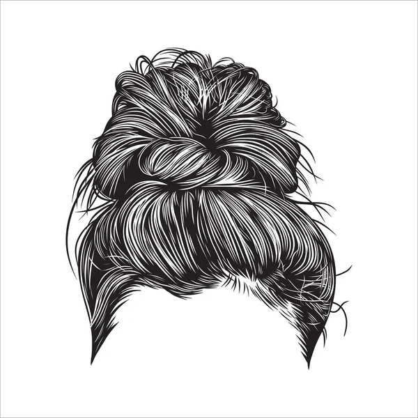 Chaotisch Dutt Frisuren Vektorlinie Kunst Illustration — Stockvektor