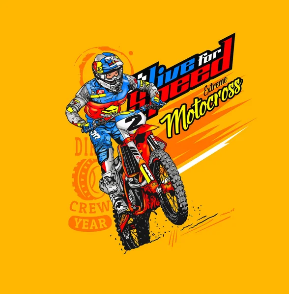 Cavalier Moto Action Illustration Vectorielle Colorée Conception Shirt Affiche Bannière — Image vectorielle