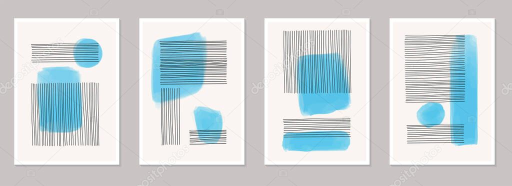 A trendy set of abstract creative minimalist hand painted vector illustration compositions ideal for wall decoration, a poster or brochure design