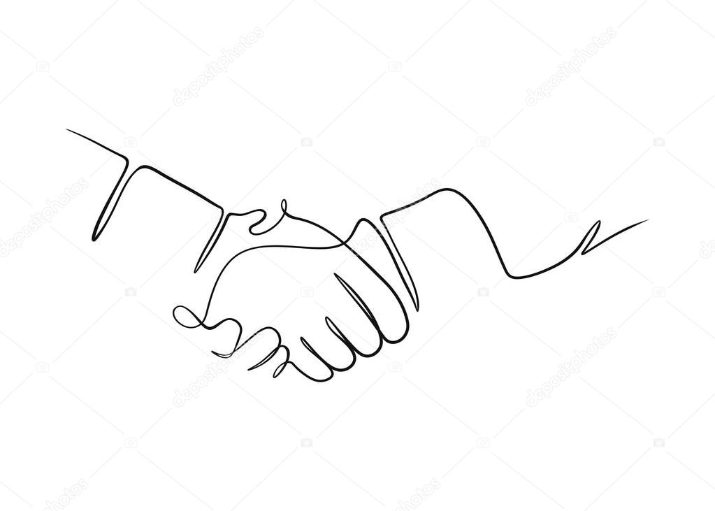  Two people agree and shake hands one contiguous line vector illustration 
