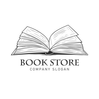 Beyaz arkaplanda siyah ve beyaz kitap vektör logosu çizimi