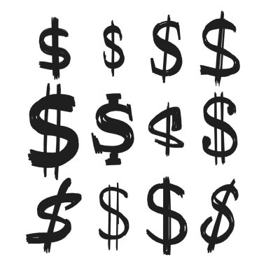 Dolar işareti kuruldu. Beyaz arkaplanda elle çizilmiş vektör çizimi