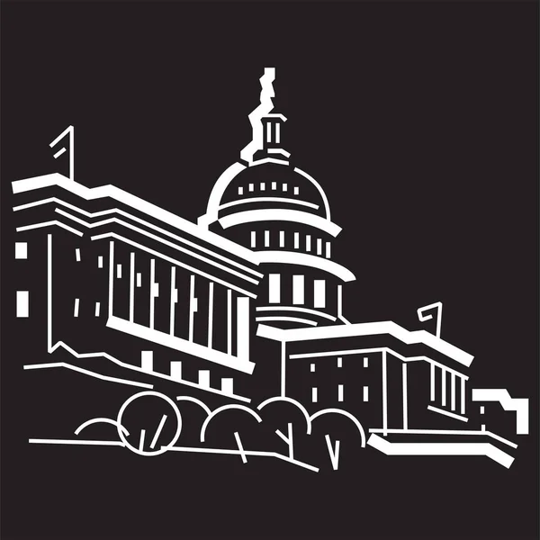 Simple Capitol Building Black White Vector Line Art Drawing Black — Stock Vector