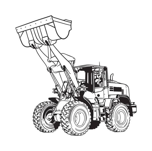 Camion Bulldozer Travail Illustration Vectorielle Dessin Animé Ligne Art — Image vectorielle