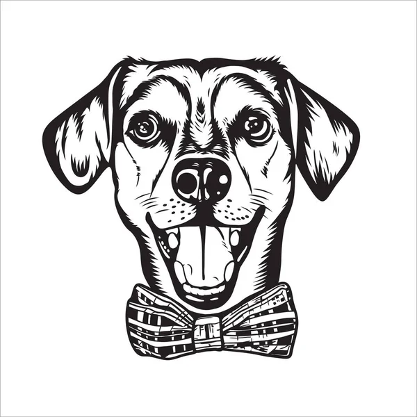 Grazioso Cane Faccia Logo Bianco Nero Vettore Linea Arte Illustrazione — Vettoriale Stock