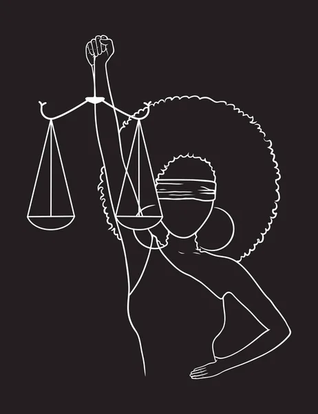 Woman Justice Black White Illustration Black Background — Stock Vector