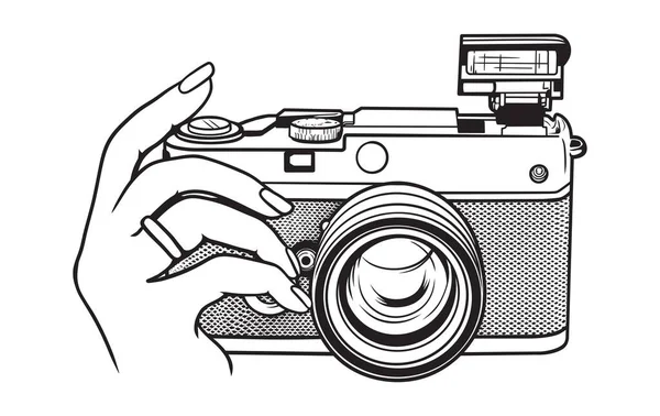 Mão Segurando Câmera Digital Logotipo Vetor Preto Branco —  Vetores de Stock
