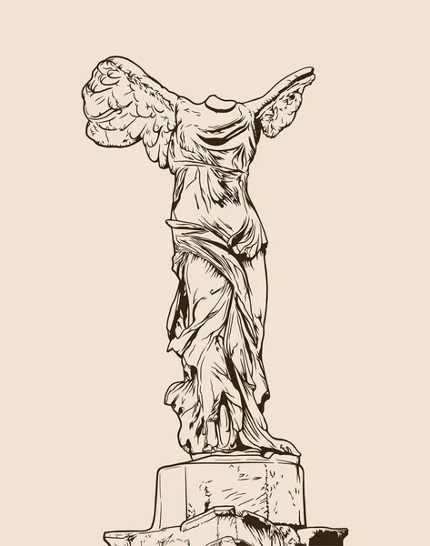 Victoire Ailée Samothrace Illustration Vectorielle Art Ligne — Image vectorielle