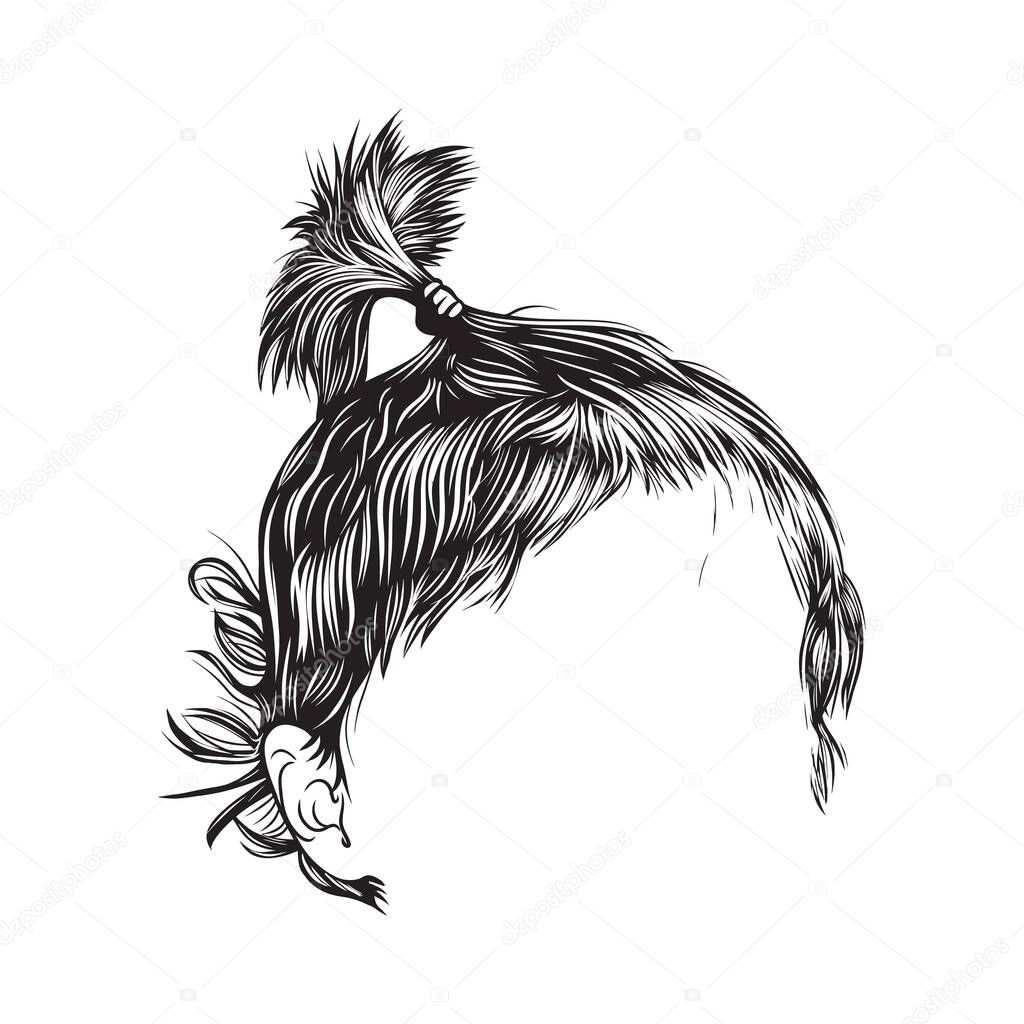 Little girl hair bun black and white vector line art illustration