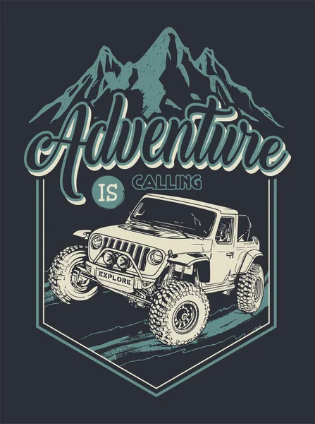 Jeep Road Montanhas Ilustração Vetor Aventura — Vetor de Stock