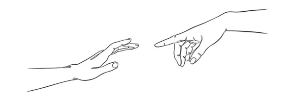 Δύο Χέρια Απλώνονται Μια Συνεχόμενη Γραμμή Μια Λευκή Διανυσματική Απεικόνιση — Διανυσματικό Αρχείο