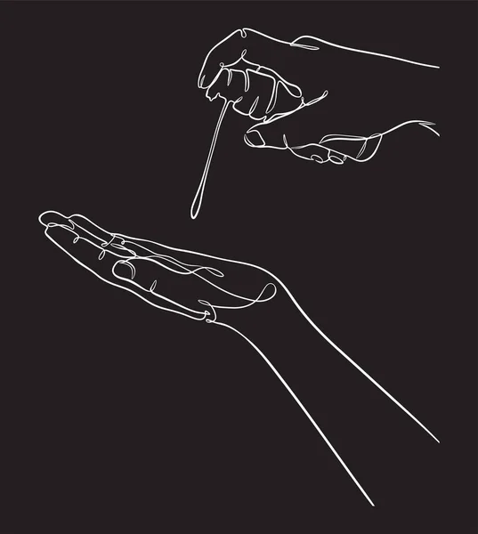 Γυναικείο Χέρι Ψεκασμού Απολυμαντικό Χεριών Μια Συνεχής Γραμμή Σχεδίασης Διανυσματική — Διανυσματικό Αρχείο