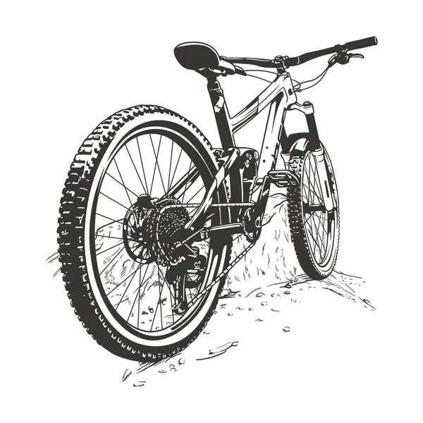 Montanha Bicicleta Mão Desenhado Vetor Linha Arte Ilustração — Vetor de Stock