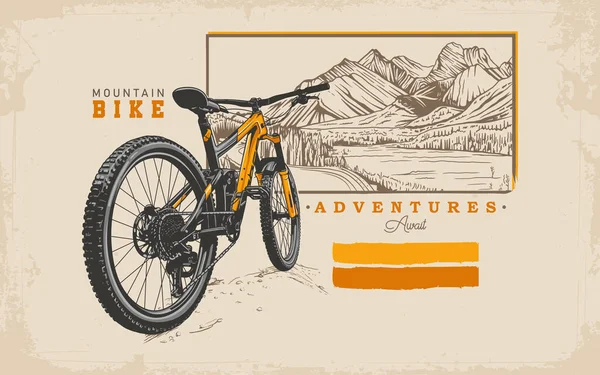 Mountain Bike Adventure Banner Illustration — ストックベクタ