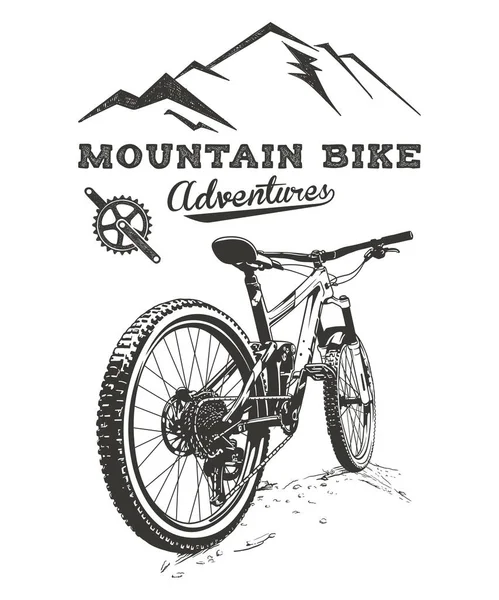 Mountain Bike Kaland Vektor Vonal Művészet Illusztráció — Stock Vector
