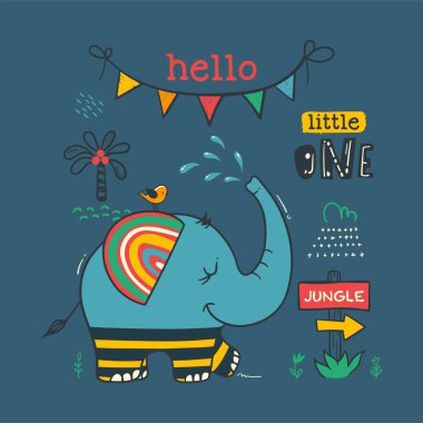 T için komik fil karikatürü çizimi