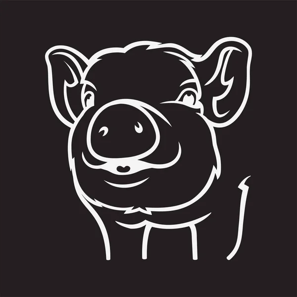 Cute Pig Cartoon Line Art Illustration Black Background — Stock Vector