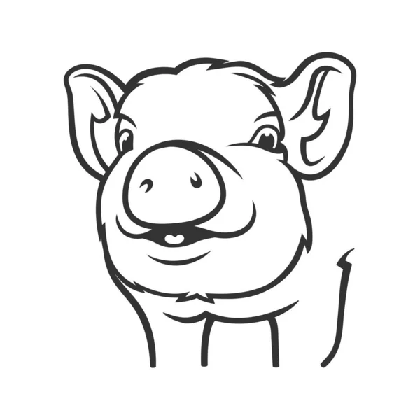 Cute Pig Cartoon Line Art Illustration — стоковый вектор