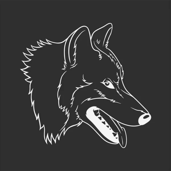 Wolf Vektor Line Art Illustration Auf Schwarzem Hintergrund — Stockvektor