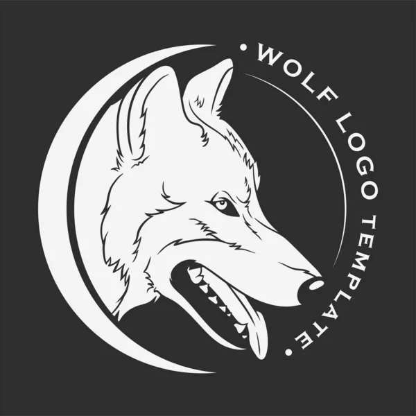 Wolf Logo Template Vector Line Art Illustration Black Background — Vetor de Stock