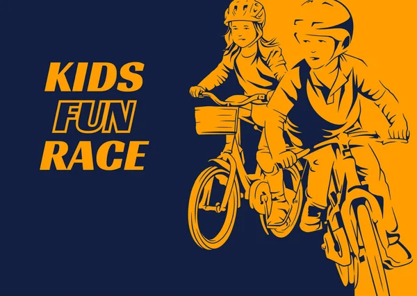 Kids Bicycle Fun Race Poster Boy Girl Riding Bicycle Close — Wektor stockowy
