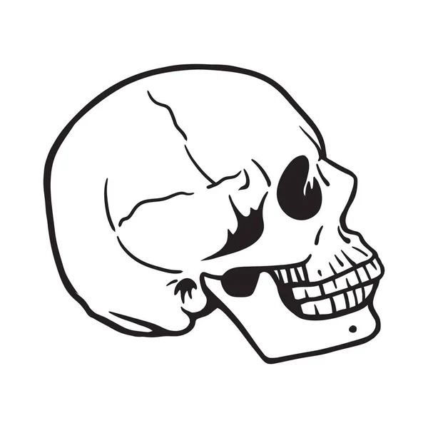 Side View Human Head Skull Black White Vector Illustration — ストックベクタ