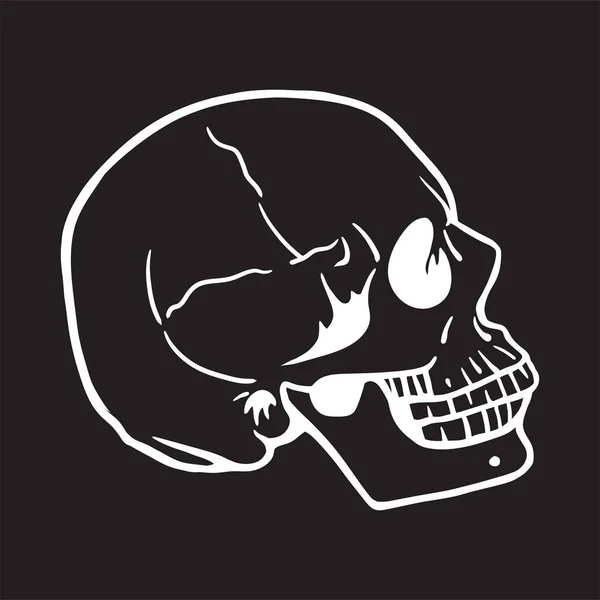 人間の頭の頭蓋骨の黒と白の手描きベクトルイラスト — ストックベクタ