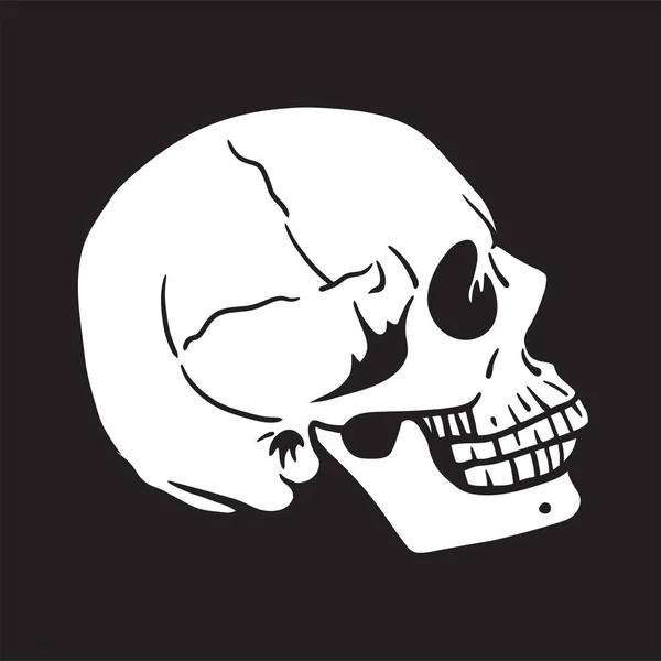 Side View Human Skull Black White Vector Illustration — Vetor de Stock