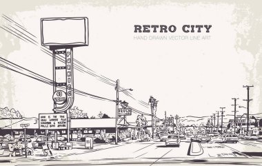 Retro şehir el çizimi vektör çizimi resim çizimi