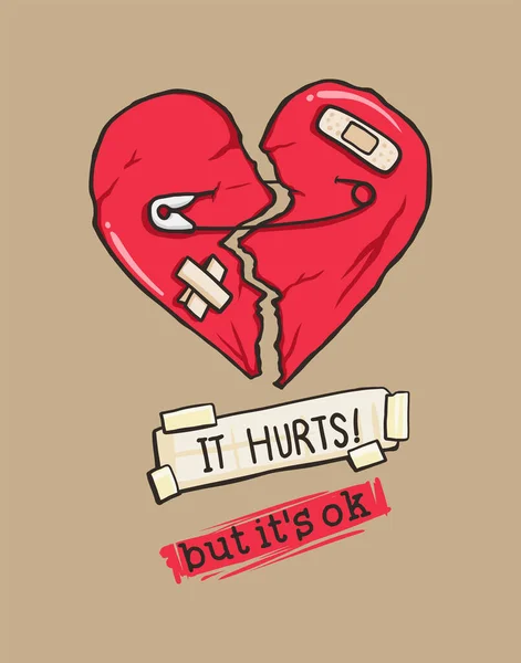 Broken Heart Fix Pin Bandages Vector Illustration — Stock Vector