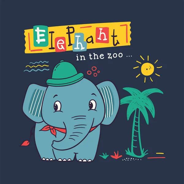 Cute Stylish Cartoon Elephant Design Kids — Stock Vector