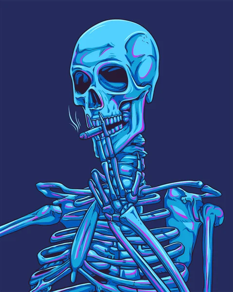 Skeleton Smoking Cigarette Vector Illustration — 스톡 벡터