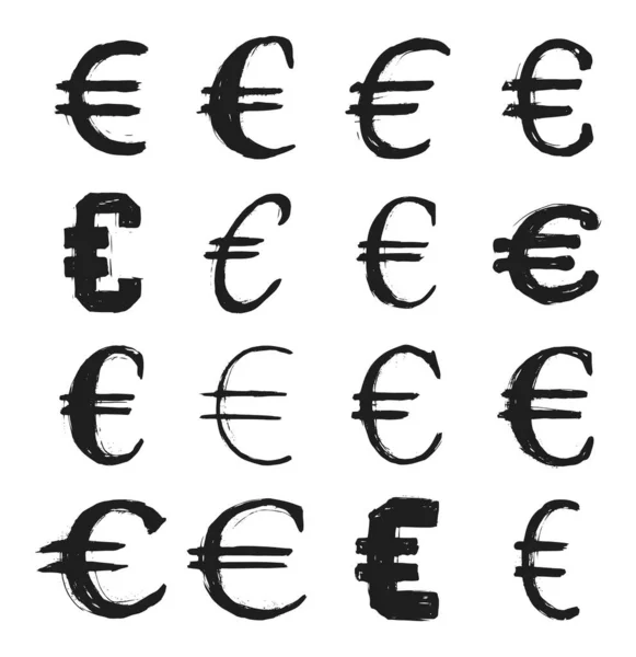 Euro Currency Vector Hand Drawn Symbol Set — Archivo Imágenes Vectoriales