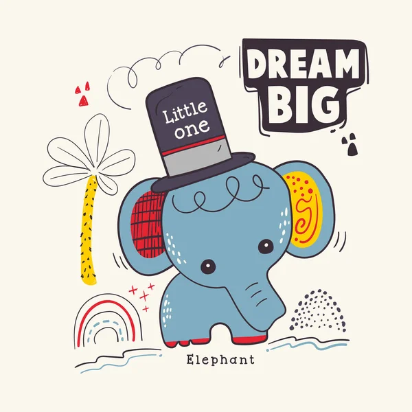 Little elephant dream big vector cartoon illustration