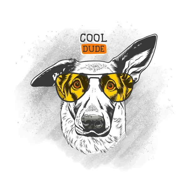 Εικονογράφηση Του Χαριτωμένο Και Δροσερό Σκυλί Φορώντας Κίτρινα Γυαλιά — Διανυσματικό Αρχείο