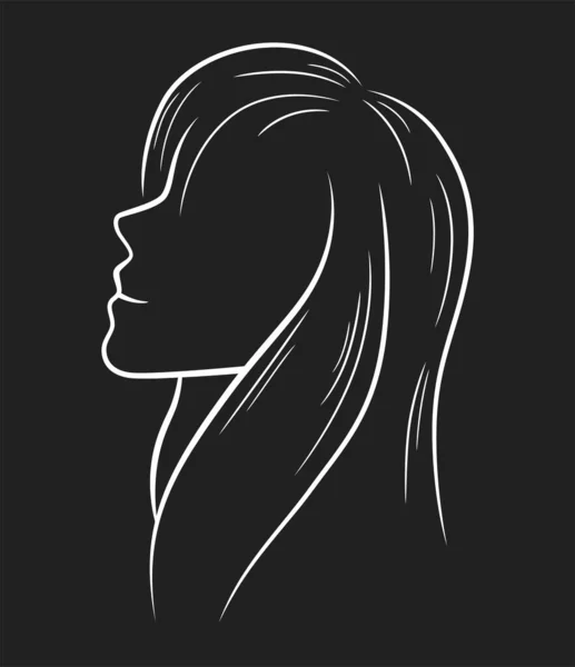 Einfache Linienzeichnung Einer Frau Von Der Seite Auf Schwarzem Hintergrund — Stockvektor