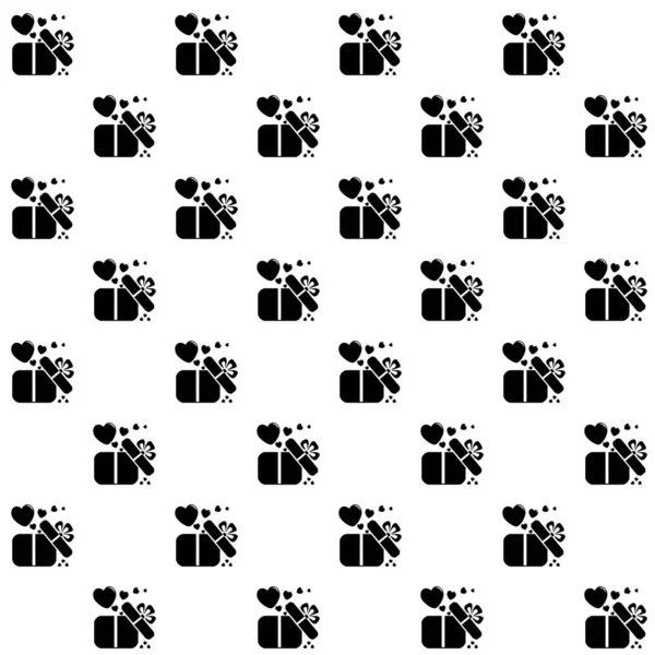 Nahtloses Muster mit Geschenkschachtel und Valentinstag. Schwarz auf Weiß. — Stockfoto