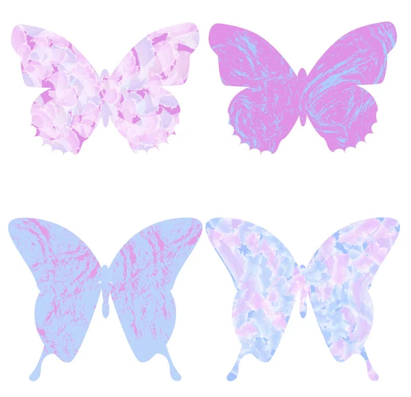 Set Beautiful Exotic Butterflies Abstraction — Stok Vektör