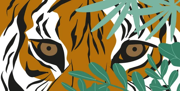  tiger in tropical leaves. eyes of a predatory animal. symbol of 2022